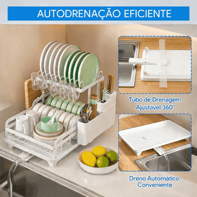 Escorredor de Aço Inox Multifuncional com Kit de Utensílios de Cozinha